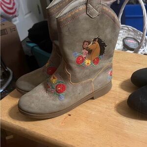 Kids Spirit Brown Boots with Floral Design